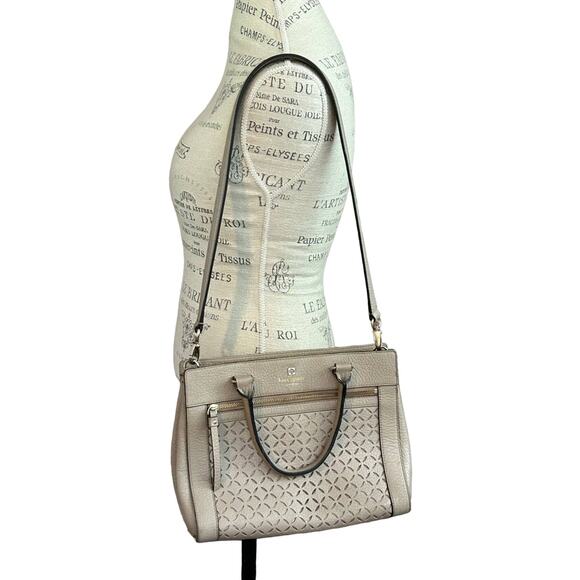 Kate Spade Perri Lane Romy Shoulder Handle Bag Leather Beige - Picture 1 of 16